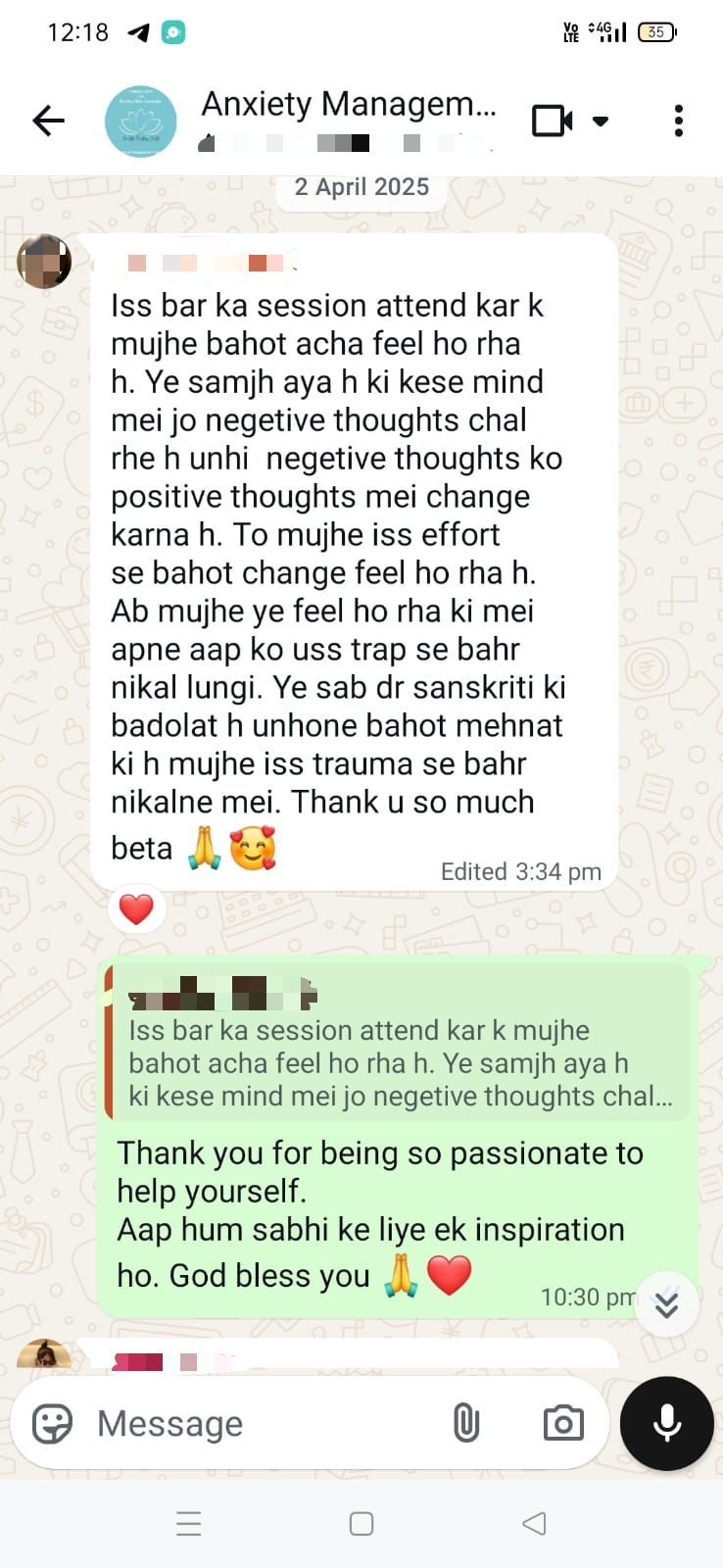 Anxiety Management Testimonial